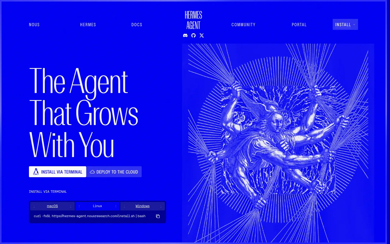Screenshot of the Hermes Agent homepage