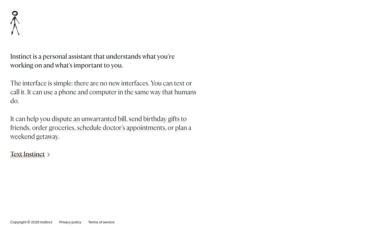 Screenshot of the Instinct homepage