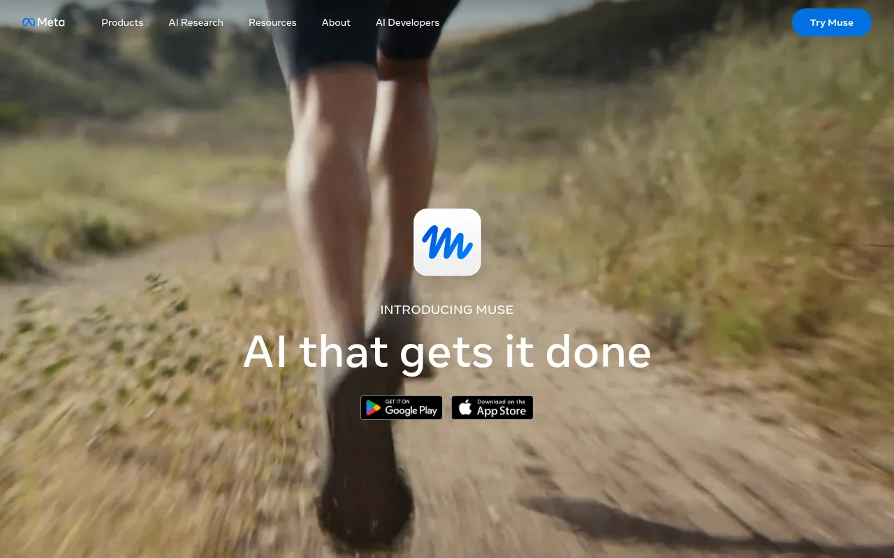 Screenshot of the Meta Muse homepage
