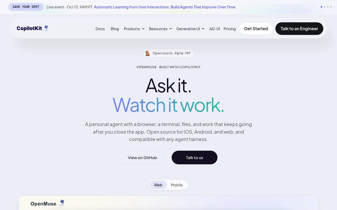 Screenshot of the OpenMuse homepage